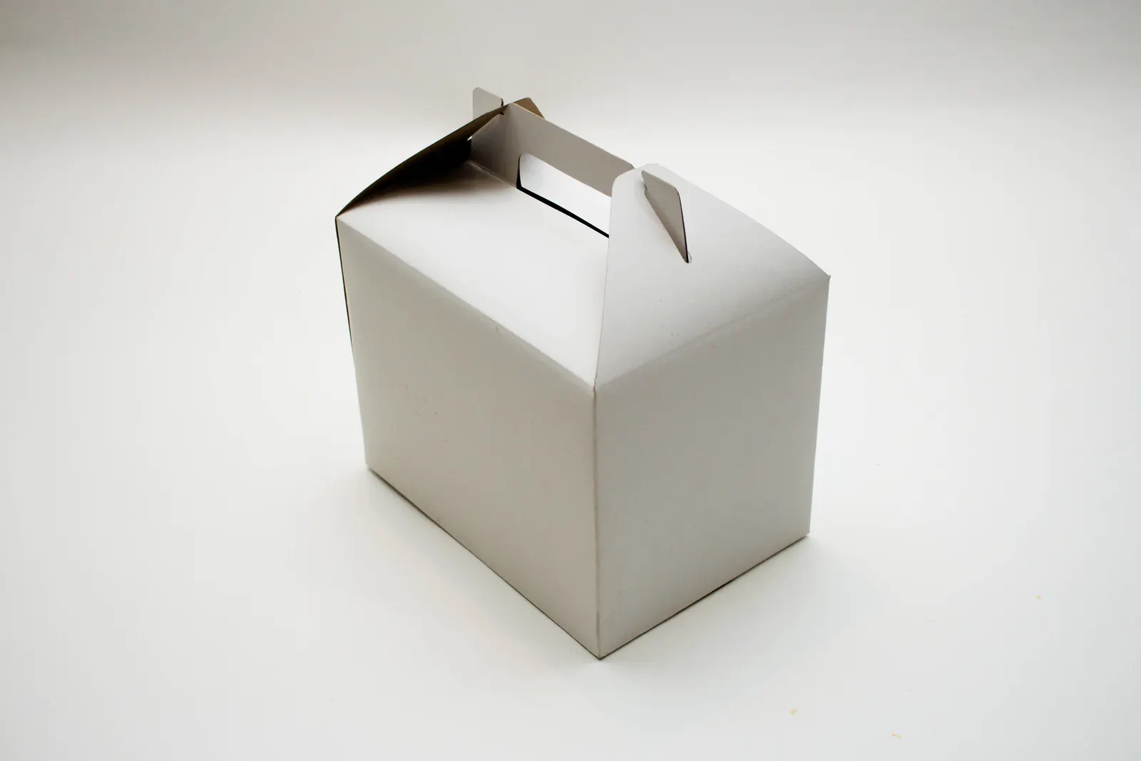 Caja blanca de cartón plegadizo con asa para alimentos